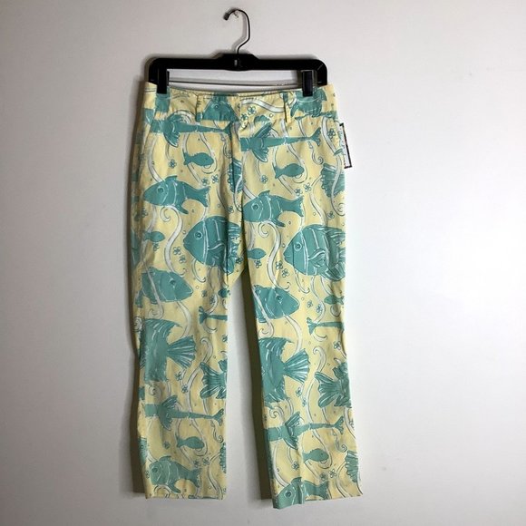 Lilly Pulitzer yellow pants with blue fish size 6 vintage - Picture 2 of 4
